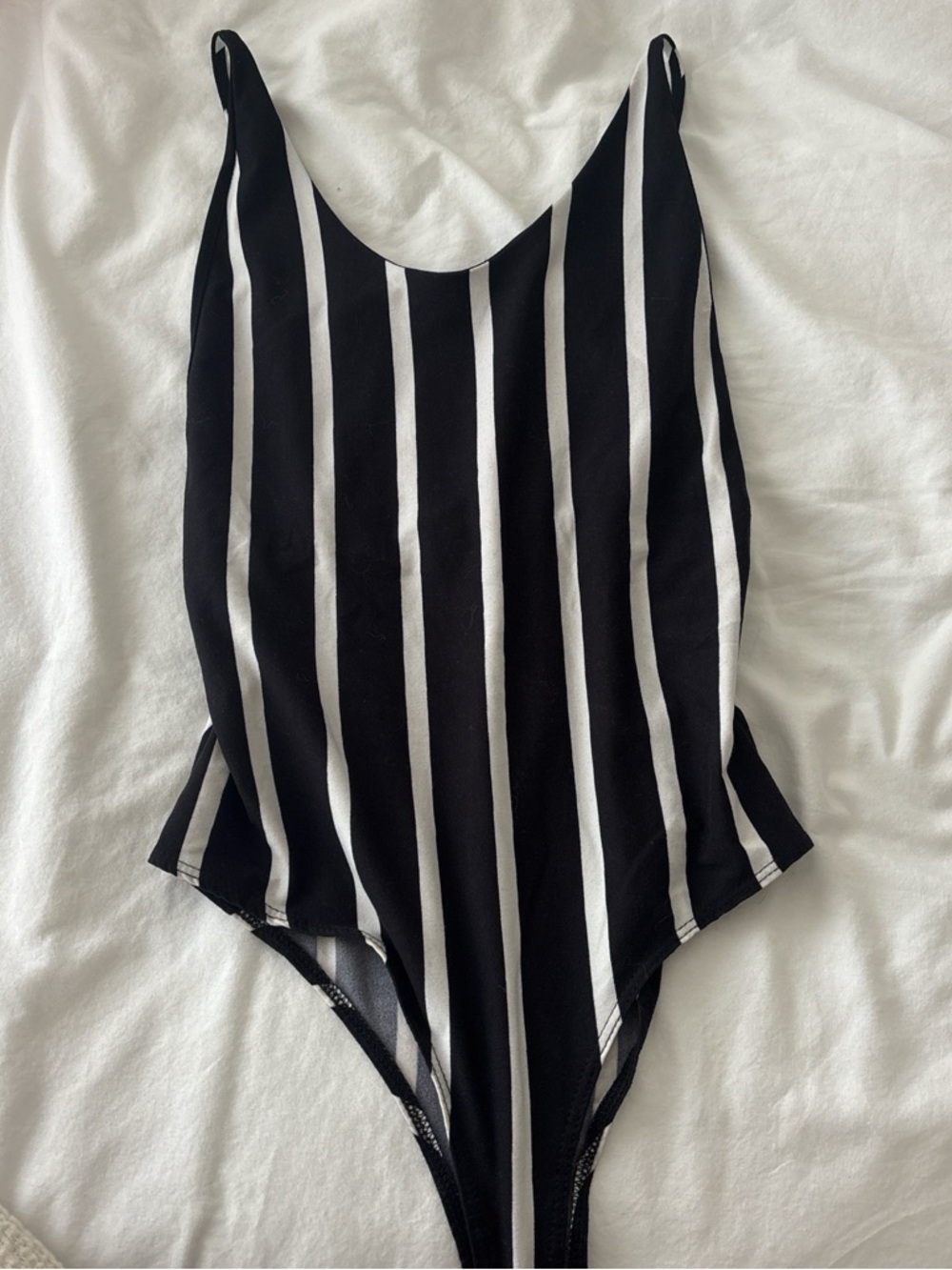 Charlotte Russe Black and White Vertical Stripe Bodysuit